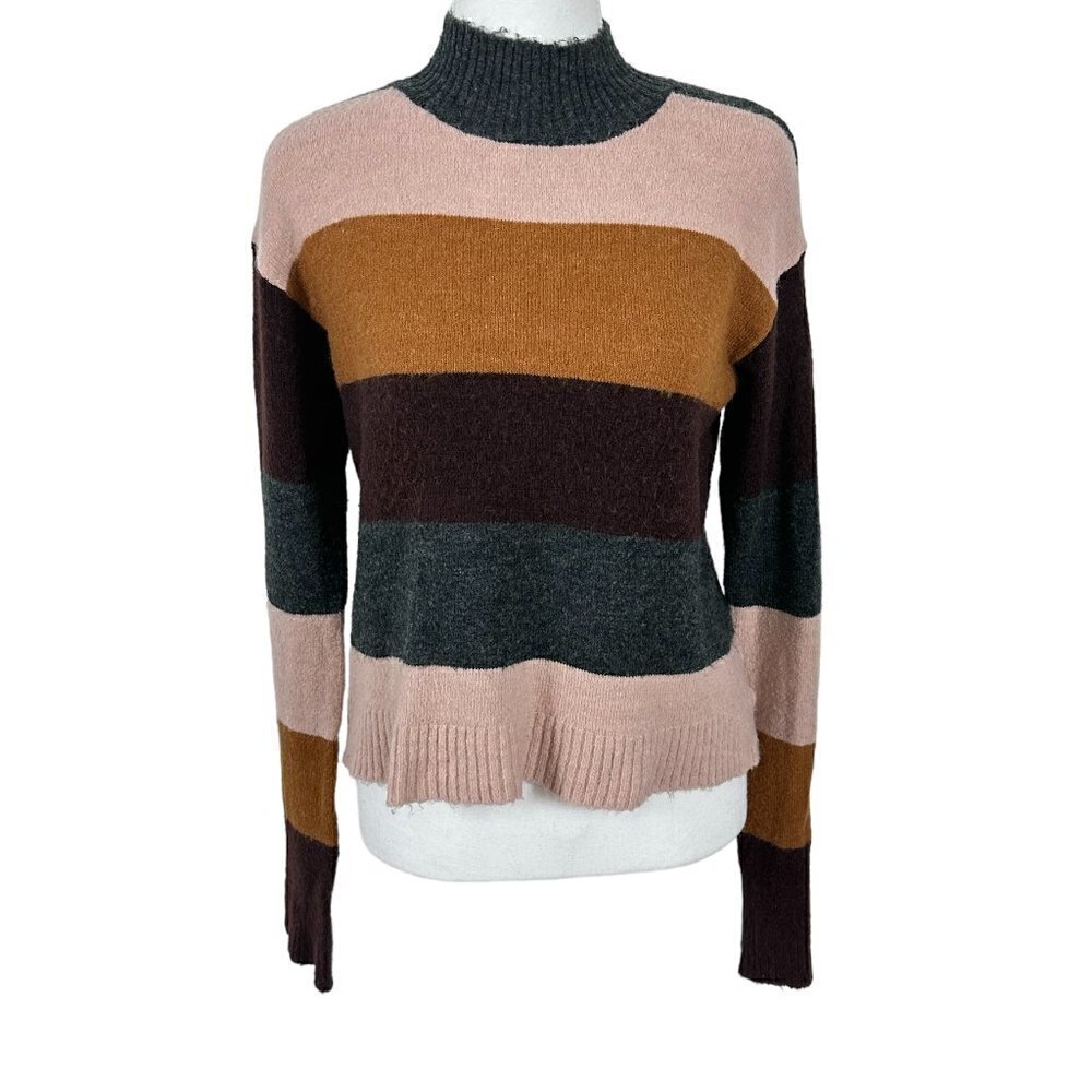 Express Retro Color Block Striped Long Sleeve Mock Turtleneck Sweater (S) - Picture 5 of 11